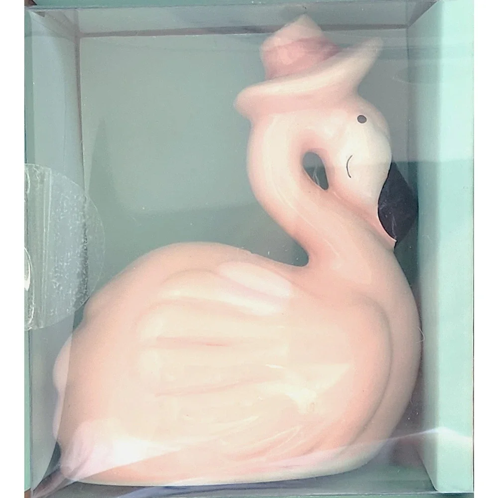 Pink Flamingo Salt & Pepper Shakers Set Ceramic Tropical New in Box